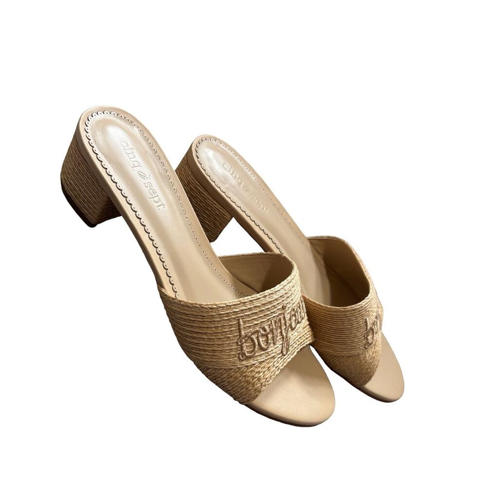 Cinq à Sept Dani Raffia Slide Sandals Embroidered Block Heel Size 39.5 - Picture 7 of 7